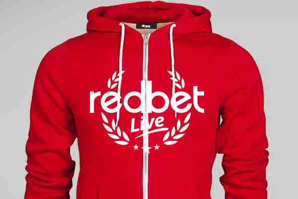 Embroidered caps and screen printed hooded sweatshirts, for Redbet