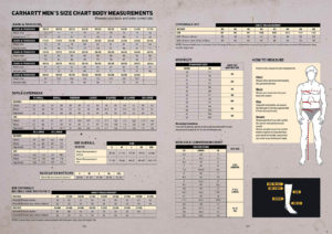 Carhartt size charts 2016